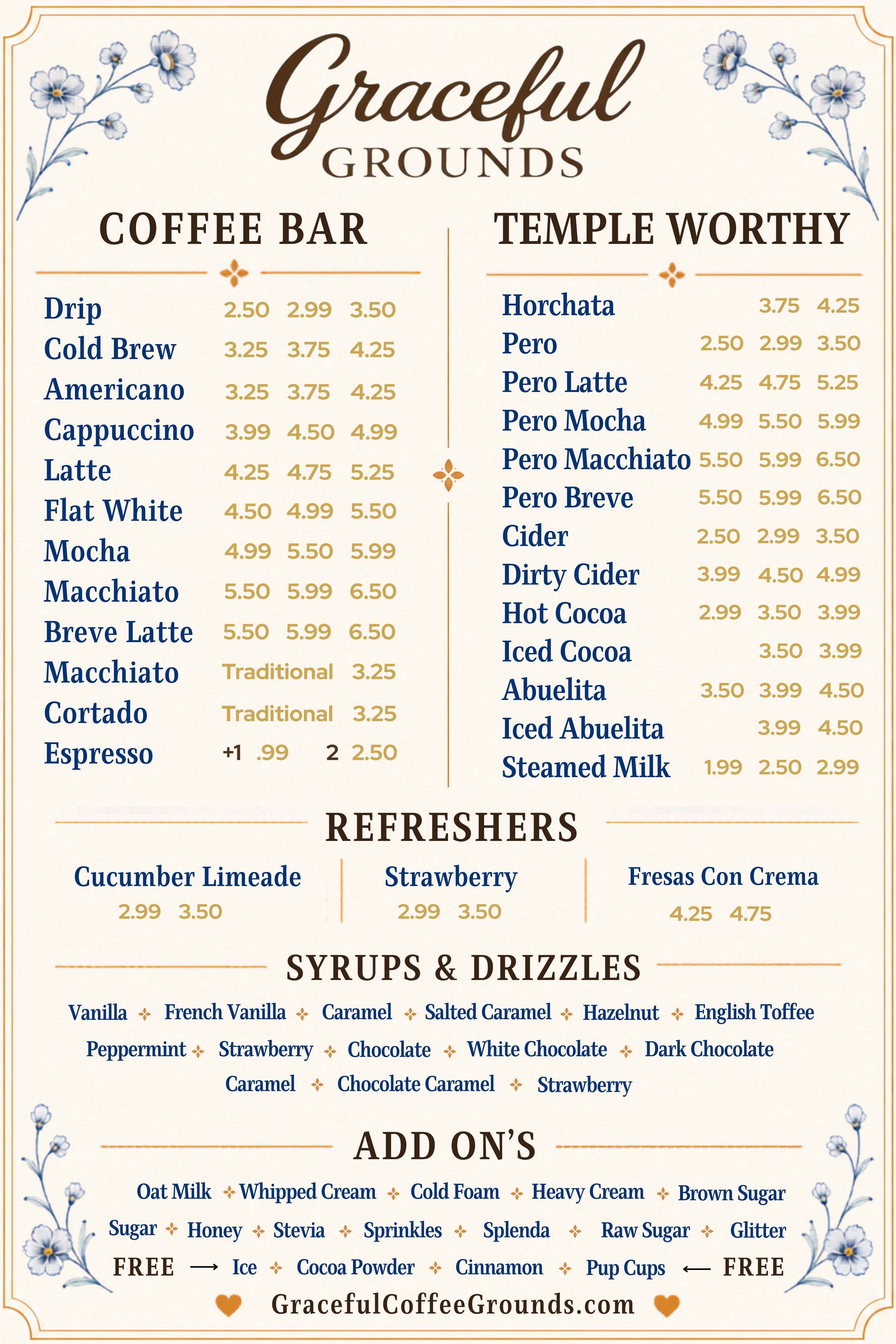 Graceful Grounds Menu